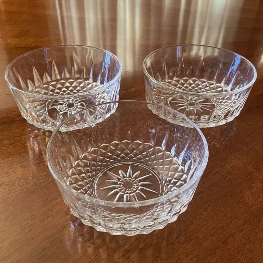 Arcoroc Diamant 4” Dessert Glass Bowls Starburst Sun Star Diamond Cut Clear